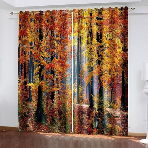 Dsnyu Vorhang Küche, Vorhänge Polyester Orange Bäume Landschaft Gardinen 2er Set B 132 x H 274 cm von Dsnyu
