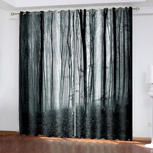 Dsnyu Vorhang Küche, Vorhänge XXL Weiß Grau Polyester Psychedelische Bäume Gardine 2er Set B 244 x H 274 cm von Dsnyu
