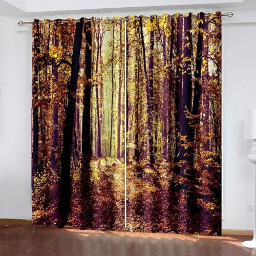 Dsnyu Vorhang Schlafzimmer, Polyester Curtains Braun Bäume Landschaft Gardine 2er Set B 214 x H 244 cm von Dsnyu