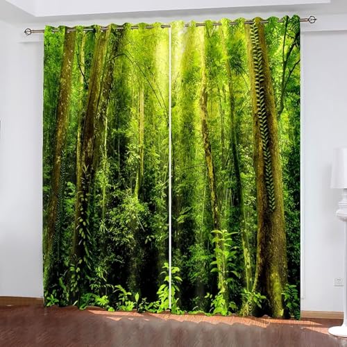 Dsnyu Vorhang Vintage, Gardine Grün Polyester Bäume Landschaft Dekoration 2er Set B 96 x H 229 cm von Dsnyu