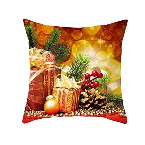 Dsnyu Weihnachten Kissenbezüge, Weihnachtsgeschenkbox Kissenhülle Polyester, Orange Gold Kissenbezug Xmas Deko für Couch, Schlafzimmer 50x50cm von Dsnyu