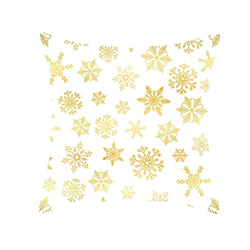 Dsnyu Weihnachts Kissenbezüge, Mehr Schneeflocken Kissenhülle Polyester, Gold Weiß Kissenbezug Weihnachten für Sofa Auto Schlafzimmer Zuhause Dekor 50x50cm von Dsnyu