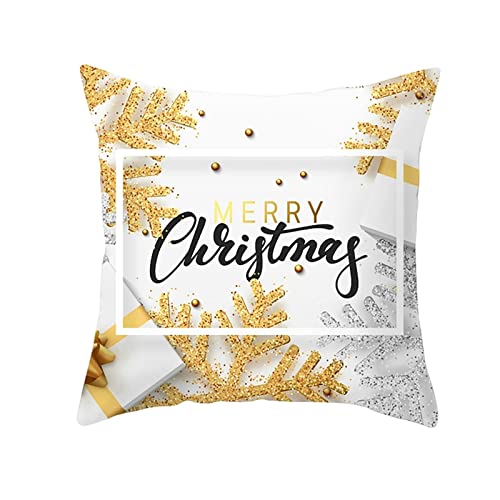 Dsnyu Weihnachtskissenbezug, Merry Christmas Schneeflocke Kissenbezug Polyester, Gold Silber Schwarz Kissenbezüge Weihnachten für Sofa Bett Deko 40x40cm von Dsnyu