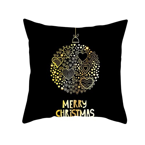 Dsnyu Weihnachtskissenbezug 50X50, Kissenbezüge Winter Herz-Weihnachtsball Pillow Cover Polyester 1 Stück für Sofa Bett Wohnzimmer Schwarzes Gold von Dsnyu