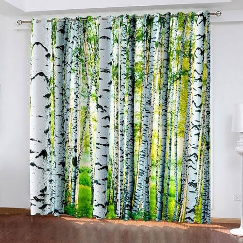 Gardinen Wohnzimmer Deko, Gardinen Lang Weiß Grün Polyester Bäume Landschaft Vorhänge 2er Set B 152 x H 183 cm Gardinen Wohnzimmer Deko, Gardinen Lang Weiß Grün Polyester Bäume Landschaft Vorhänge 2er Set B 152 x H 183 cm von Dsnyu