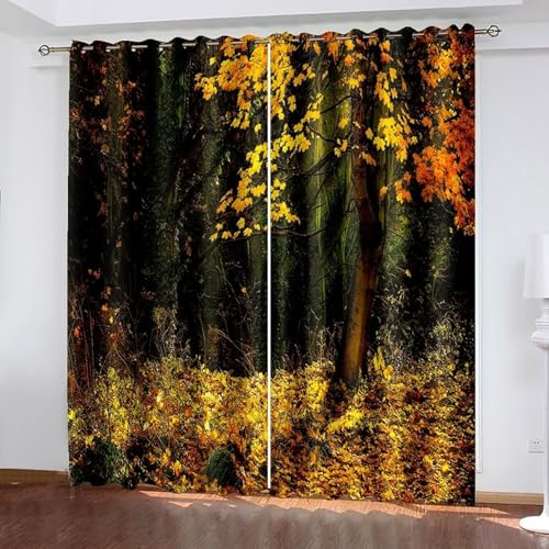 Vorhänge Verdunklung, Curtains Design Gelb Polyester Herbstwaldlandschaft Vorhänge 2er Set B 234 x H 214 cm Vorhänge Verdunklung, Curtains Design Gelb Polyester Herbstwaldlandschaft Vorhänge 2er Set B 234 x H 214 cm von Dsnyu