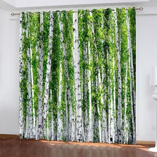 Vorhänge Wohnzimmer, Curtains Design Grün Weiß Polyester Bäume Landschaft Gardine 2er Set B 86 x H 115 cm von Dsnyu