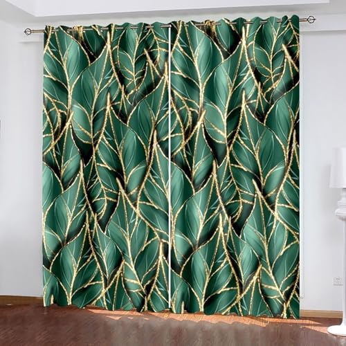 Vorhang Deko, Gardinen Grün Blätter Polyester Vorhänge für Schlafzimmer Wohnzimmer 2er Set B 132 x H 183 cm von Dsnyu