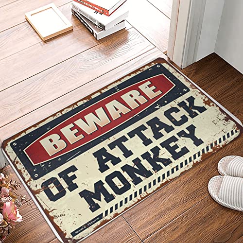 Dsoluuing Fußmatte mit Aufschrift "Beware of Attack", Motiv: Bauernhof, Motiv: Affe, rutschfest, 50 x 80 cm von Dsoluuing