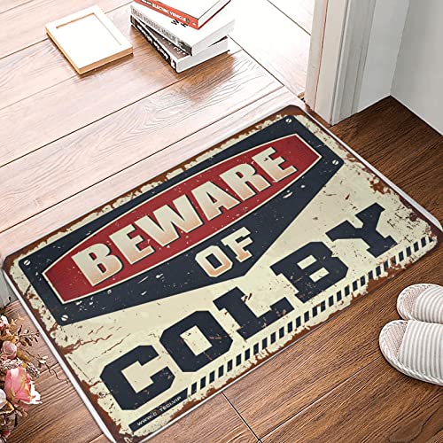 Dsoluuing Fußmatte mit Pfotenabdruck "Beware of Colby", coole Sachen für Ihr Zimmer, Badezimmerläufer, Teppich (Größe: 65 x 90 cm) von Dsoluuing