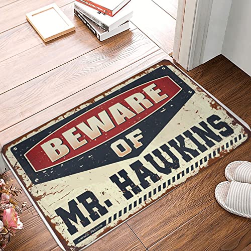Farmhouse Badezimmermatten, Aufschrift "Beware of Mr. Hawkins", Willkommensschild für Haustür, indische Raumdekoration (Größe: 50 x 80 cm) von Dsoluuing