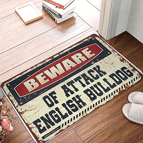 Garagen-Dekor für Männer, Vorsicht vor Angriff, englische Bulldogge, Fußmatte, Frühlingsveranda-Dekoration, Außentürmatte (Größe: 65 x 90 cm) von Dsoluuing