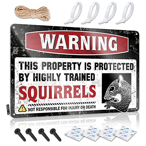 Lustige Terrassendekoration, Aufschrift "Warning This Property is Protected by A Highly Trained Squirrel", lustiges Sogns-Badezimmer-Kunst, Wanddekoration (Größe: 20 x 30 cm) von Dsoluuing