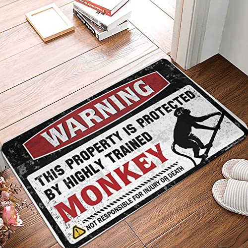 Welcome-Ish Fußmatte für den Außenbereich, Aufschrift "Warning This Property is Protected by A Highly Trained Monkey", Haustürmatte, lustige Bürodekoration (Größe: 65 x 90 cm) von Dsoluuing