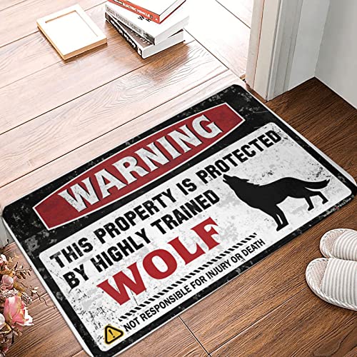 Welcome-Ish Fußmatte für den Außenbereich, Aufschrift "Warning This Property is Protected by A Highly Trained Wolf", Fußmatte, Haustürmatte, lustige Bürodekoration (Größe: 65 x 90 cm) von Dsoluuing