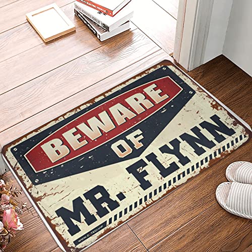 Willkommensmatte für Haustür, Außen, Vorsicht vor Mr. Flynn, Fußmatte, Bürodekoration für Herren, Hinterhof, Bar, Dekor (Größe: 65 x 90 cm) von Dsoluuing