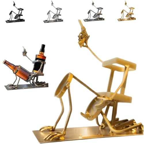 Dsongo Totenkopf Cola Und Weinflaschenständer, Lustiger Metall-Schädel-Skelett-Bar-Dekor für Home Kitchen Counter Table Shelf Pantry Cabinet (Gold) von Dsongo