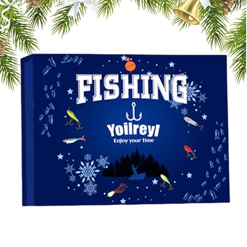 Dtaigou 24 Tage Angel Weihnachts Adventskalender | Weihnachts Countdown Kalender mit Angelködern | Köder Set für Süßwasser Salzwasser Männer | Geschenk für Angler Enthusiasten Vater Opa Freund von Dtaigou