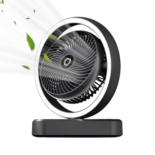 Dtaigou Kompakter Tischventilator - Tragbar Mit Ambient Beleuchtung - Leises, wiederaufladbares Kühlgerät mit 3 Geschwindigkeitsstufen und Oszillationsfunktion für von Dtaigou