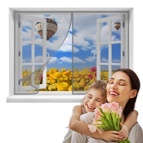 Fliegengitter Fenster, 60x115cmMoskitonetz Fenster,Insektenschutz Fenster,Magnet Vorhang Fliegenvorhang für BalkonFenster Wohnzimmer (Grau) von DteDty