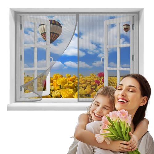 Fliegengitter Fenster, 80x100cmMoskitonetz Fenster Insektenschutz Fenster,Magnetisch Automatisch Verschließen für BalkonFenster TerrassenFenster, Klebemontage Ohne Bohren (Grau) von DteDty