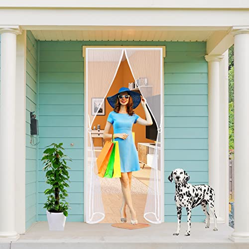 Fliegengitter TüR Magnet, 90x215cm FliegengittertüR Ohne Bohren Insektenschutz Frei Magnetisch für Balkontür Terrassentür Wohnzimmer Weiß von DteDty