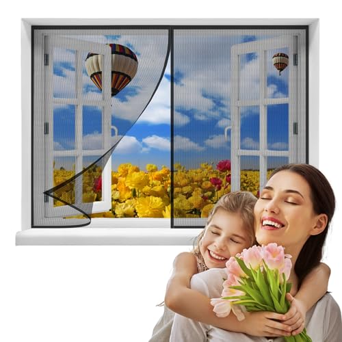 Magnet Fliegengitter Fenster, 95x125cmMagnetischer Insektenschutz Fenster,BalkonFenster Automatisches SchließEn Selbstklebend Moskitonetz Ohne Bohren, für Wohnzimmer TerrassenFenster (Schwarz) von DteDty