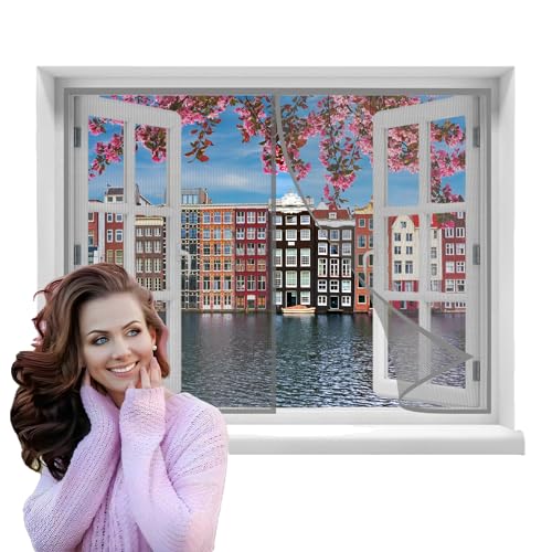 Magnet Fliegengitter Fenster,110x90cmMagnetvorhang Fliegennetz Moskitonetz für BalkonFenster Wohnzimmer TerrassenFenster, Fliegenschutz ohne Bohren (Grau) von DteDty