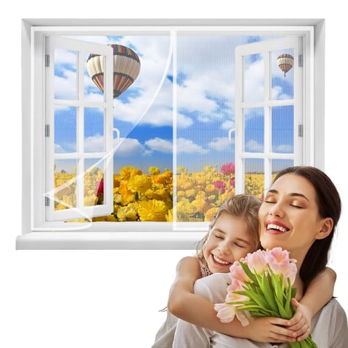 Magnet Fliegengitter Fenster,145x175cmmit Klettband Fliegenvorhang Magnetvorhang Ideal Für Die BalkonFenster TerrassenFenster Haustier- und kinderfreundliches,(Weiß) von DteDty