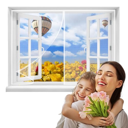 Magnet Insektenschutz Fenster,75x95cmverstärkt Magnet Kratzfest,Stärkere Magneten Fliegenvorhang für, und TerrassenFenster (Weiß) von DteDty