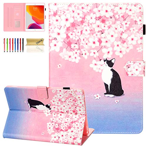 Dteck Hülle für iPad Air (3rd Generation) & iPad Pro Tablet 2017 10.5 Zoll / iPad 7th Generation Tablet 10.2 Zoll 2019, Smart Stand Leder Wallet Flip Cute Cover mit Stylus Pen (Pink Cherry Cat) von Dteck