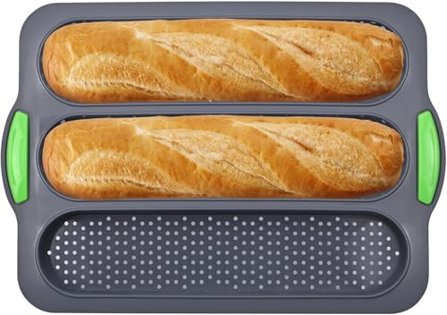 DtosbvOQ Baguette-Backblech, Silikon Baguette Backform mit 3 Steckplätzen Hohe Temperaturbeständigkeit Baguette Backblech, für Backen zu Hause, Baguettes, 33 x 23 x 2,5 cm von DtosbvOQ
