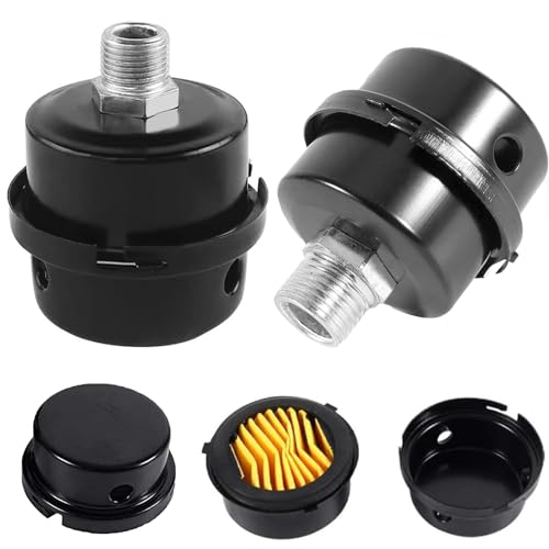 Dtoterul 2 Stück Kompressor Schalldämpfer Filter, kompressor luftfilter 3/8", 16mm Metall Schalldämpfer Luftkompressor Ansauggewinde, Für Luftkompressor Ersatzteile Kompressor Luftfilter(Schwarz) von Dtoterul