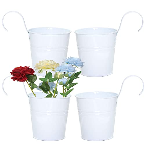 Dtoterul Hängender Blumentopf 4 Stück Blumentöpfe mit Haken Blumenvase Hängetopf Metall Blumeneimer zum Aufhängen Haken Blumentopf Balkon Übertopf Deko Blumenkasten mit Drainageloch Abnehmbar Haken von Dtoterul