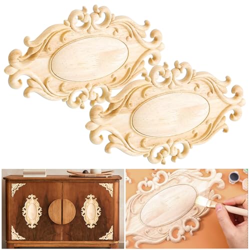 Dtoterul Ornamente Holz 2 Stück Holz Ornamente Holzornamente für Möbel Holz Geschnitzte Möbel Holzornamente Ornamente Oval Holzornamente Ornament Wandornament Holzdeko Vintage von Dtoterul