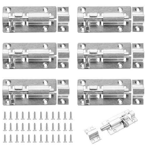 Dtoterul Schieberiegel klein 6 Stück Riegelschloss Tür Riegel Schiebeschloss Edelstahl Riegelschloss Schnappriegel Türschloss mit Schrauben für Gartentor Badezimmer Verriegelung für Türen von Dtoterul