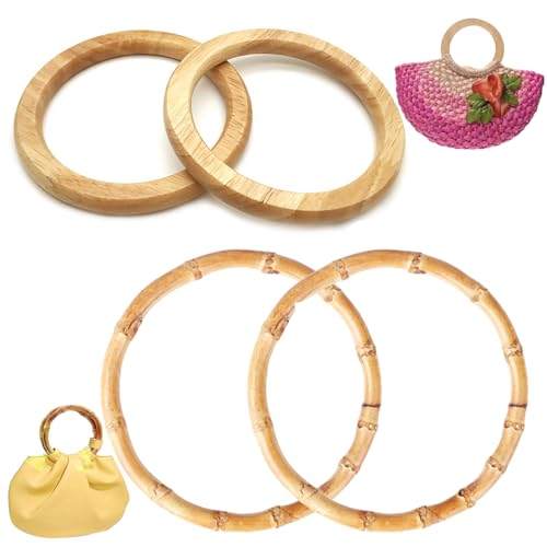 Dtoterul Taschengriffe 4 Stücke Taschengriffe Rund Taschenhenkel ​Holz Runde Bambus Handtasche Taschengriffe Holz Taschengriff Handtasche Handtasche Griffe Ersatz Holztasche Griff von Dtoterul