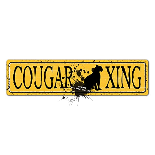 Cougar Xing Crossing Schild, rustikale Metall-Wanddekoration mit Tier, Neuheit Wandschild, Dekoration, Vintage-Straßenschilder für Bauernhaus, Hütte, Männerhöhle oder Garage, Indoor/Outdoor, 10,2 x von Dtsnjsdwk