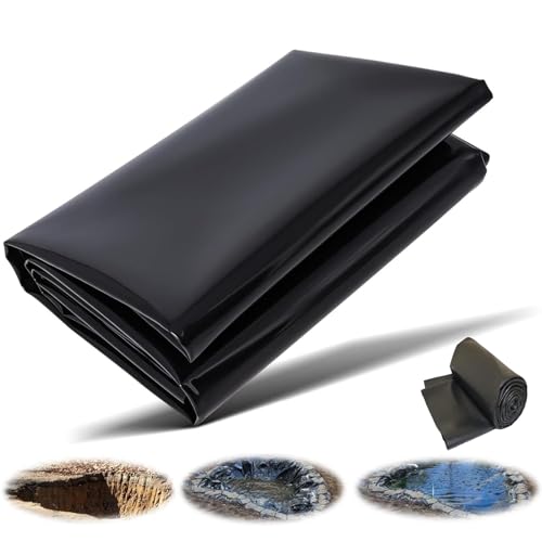 Dtyubfg LLDPE Teichfolie, 4 x4m, schwarz Teichfolie, 15x20FT Fischteichfolie, für Wasserfall, Teich Gartenbrunnen, Springbrunnen und Fischteiche, Flexibler, einfacher Betrieb von Dtyubfg