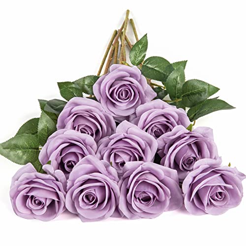 DuHouse 10 Stück künstliche Rosen Seidenblumen Fake Rose 54cm einzelnen Langen Stiel Bouquet für Arrangement Hochzeit Tafelaufsatz Party Haus Küche Dekor(Flieder) von DuHouse
