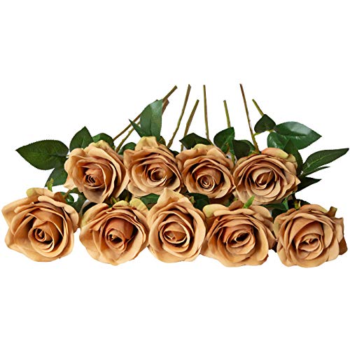 DuHouse 10 Stück künstliche Rosen Seidenblumen Fake Rose 54cm einzelnen Langen Stiel künstlich Blumen Bouquet für Brautstrauß Arrangement Hochzeit Tafelaufsatz Party Haus Küche Dekor(Kaffee) von DuHouse