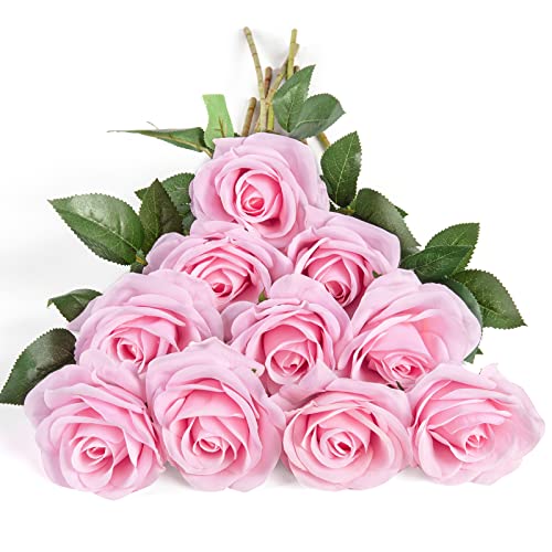 DuHouse 10 Stück künstliche Rosen Seidenblumen Fake Rose 54cm einzelnen Langen Stiel künstlich Blumen Bouquet für Brautstrauß Arrangement Hochzeit Tafelaufsatz Party Haus Küche Dekor(Rosa) von DuHouse