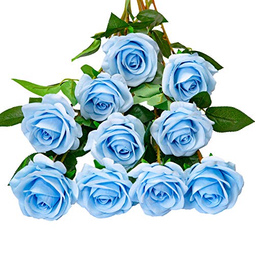 DuHouse 10 Stück künstliche Rosen Seidenblumen Fake Rose 54cm einzelnen Langen Stiel künstlich Blumen Bouquet für Brautstrauß Arrangement Hochzeit Tafelaufsatz Party Haus Küche Dekor(himmelblau) von DuHouse