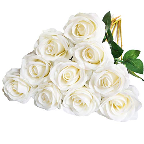 DuHouse 10 Stück künstliche Rosen Seidenblumen Fake Rose 54cm einzelnen Langen Stiel künstlich Blumen Bouquet für Brautstrauß Arrangement Hochzeit Tafelaufsatz Party Haus Küche Dekor(weiße) von DuHouse