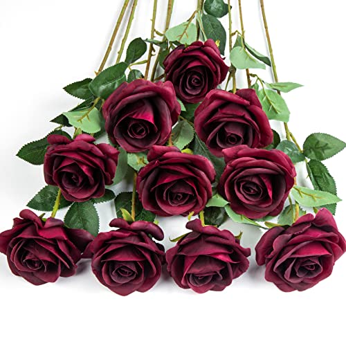 DuHouse 10 Stück künstliche Rosen Seidenblumen Fake Rose 54cm einzelnen Langen Stiel künstlich Blumen Bouquet für Brautstrauß Arrangement Hochzeit Tafelaufsatz Party Haus Küche Dekor(Burgunderfarben) von DuHouse