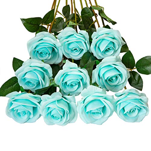 DuHouse 10 Stück künstliche Rosen Seidenblumen Fake Rose 54cm einzelnen Langen Stiel künstlich Blumen Bouquet für Brautstrauß Arrangement Hochzeit Tafelaufsatz Party Haus Küche Dekor(Tiffany-Blau) von DuHouse