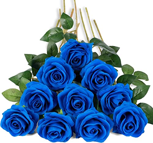 DuHouse 10 Stück künstliche Rosen Seidenblumen Fake Rose 54cm einzelnen Langen Stiel künstlich Blumen Bouquet für Brautstrauß Arrangement Hochzeit Tafelaufsatz Party Haus Küche Dekor(klein, blau) von DuHouse