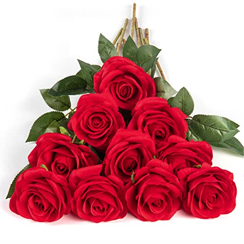 DuHouse 10 Stück künstliche Rosen Seidenblumen Fake Rose 54cm einzelnen Langen Stiel künstlich Blumen Bouquet für Brautstrauß Arrangement Hochzeit Tafelaufsatz Party Haus Küche Dekor(rote) von DuHouse