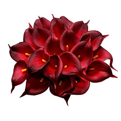 DuHouse Künstliche Calla-Lilien, fühlt sich echt an, Latex-Blumen für DIY, Hochzeit, Blumenstrauß, Party, Heimdekoration, Burgunderrot, 20 Stück von DuHouse