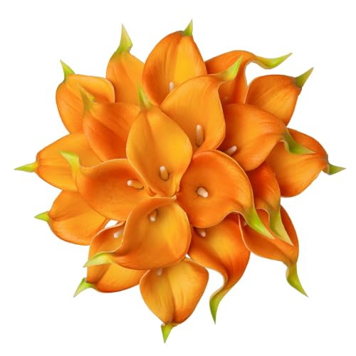 DuHouse Künstliche Calla-Lilien, fühlt sich echt an, Latex-Blumen für DIY, Hochzeit, Blumenstrauß, Party, Heimdekoration (orange), 20 Stück von DuHouse